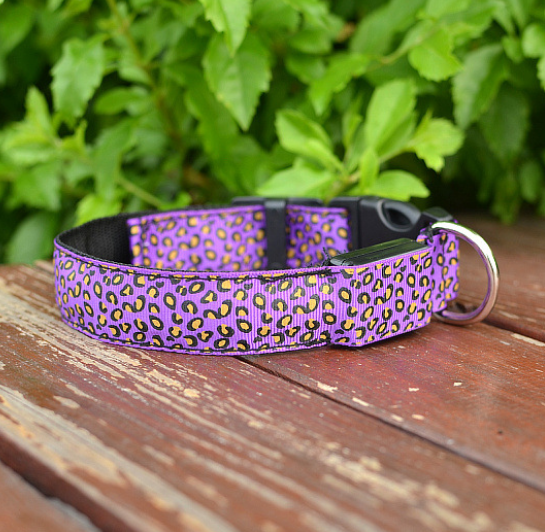 LED-Hundehalsband, sicher, verstellbares Nylon-Leoparden-Haustierhalsband