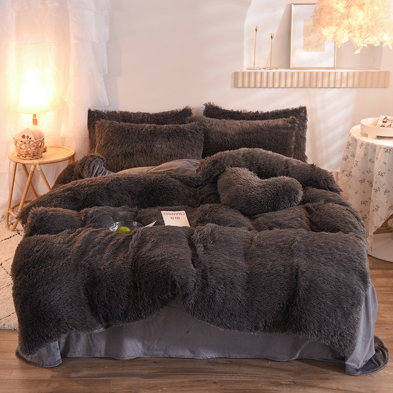 Luxuriöser dicker Fleece-Bettbezug für Königin und König, Winter-warmes Bett, Bettbezug, Kissenbezug, flauschige Plüsch-Zottel-Bettwäsche, Bettwäsche-Set, Winter-Körper warm halten