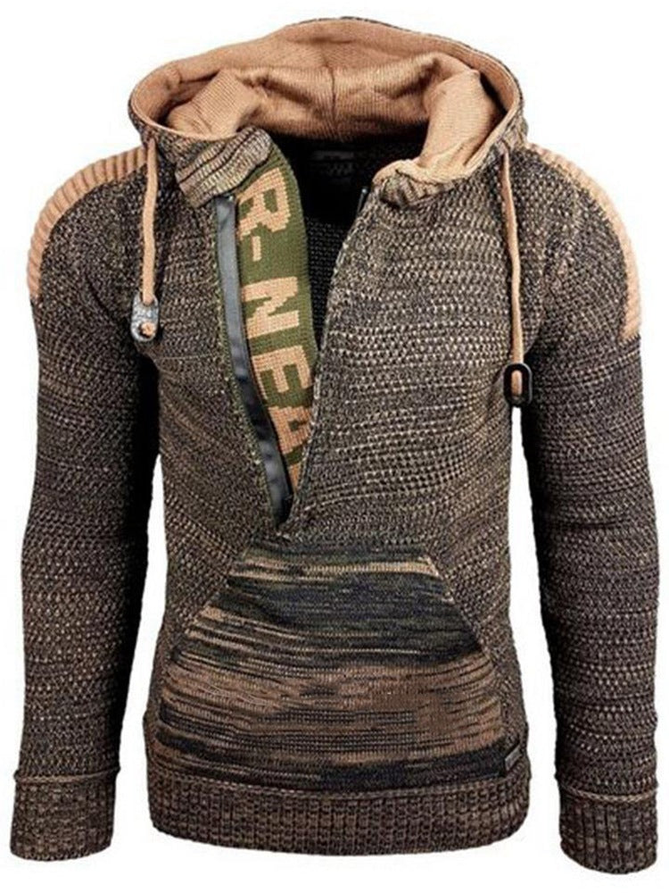 Mixed Color Sweater Hooded Pullover Sweater Long-Sleeved Sweater Coat