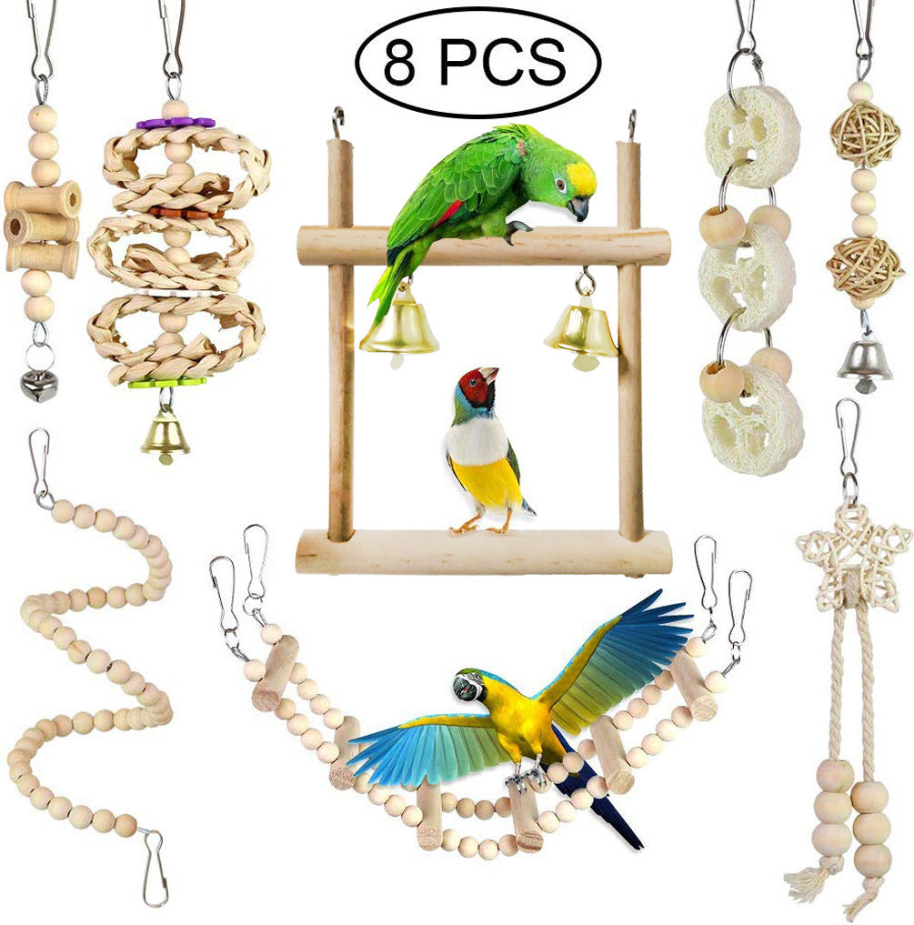 Kauspielzeug für Papageien, Vogelspielzeug, Holzschaukel, 8er-Set