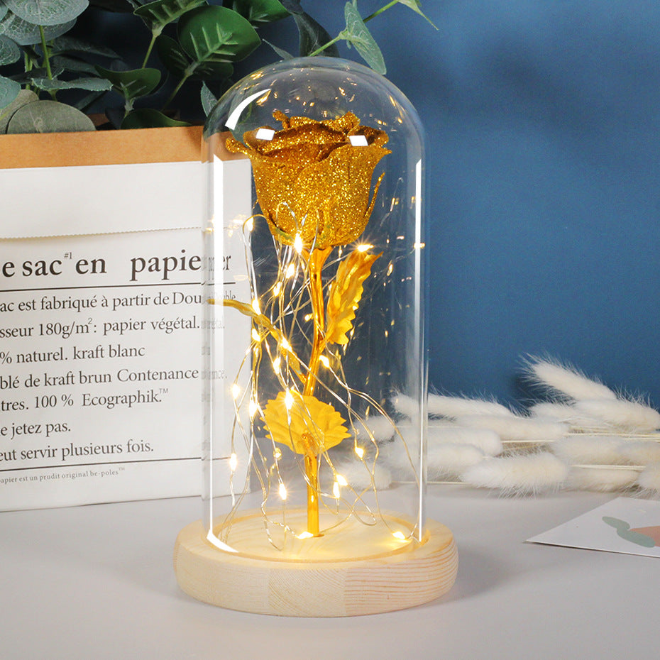 Muttertagsgeschenk, für immer verzauberte Rosenblume in Glas, LED-Licht, Heimdekoration