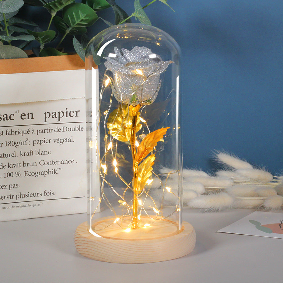 Muttertagsgeschenk, für immer verzauberte Rosenblume in Glas, LED-Licht, Heimdekoration