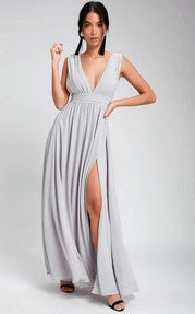 Modisches, ärmelloses langes Kleid mit tiefem V-Ausschnitt für Damen