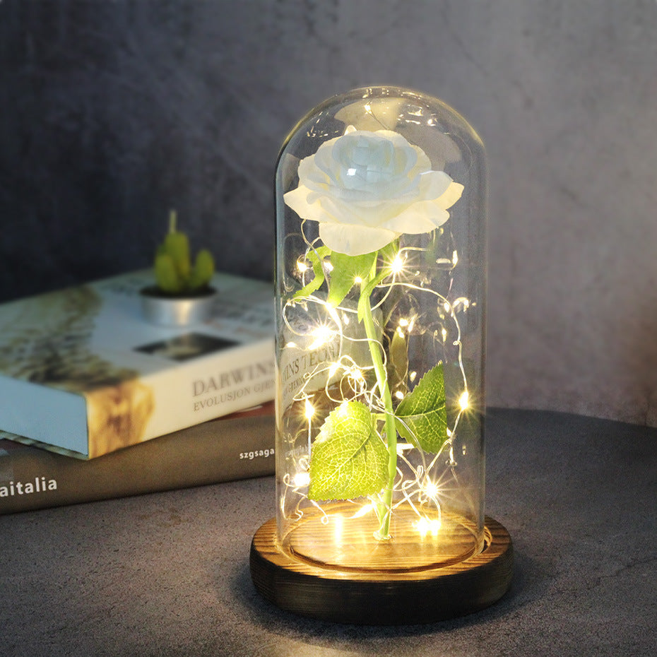 Muttertag, Hochzeitsgeschenke, Brautjungferngeschenk, unsterbliche Simulation, Rosenglasabdeckung, leuchtende LED-Verzierung