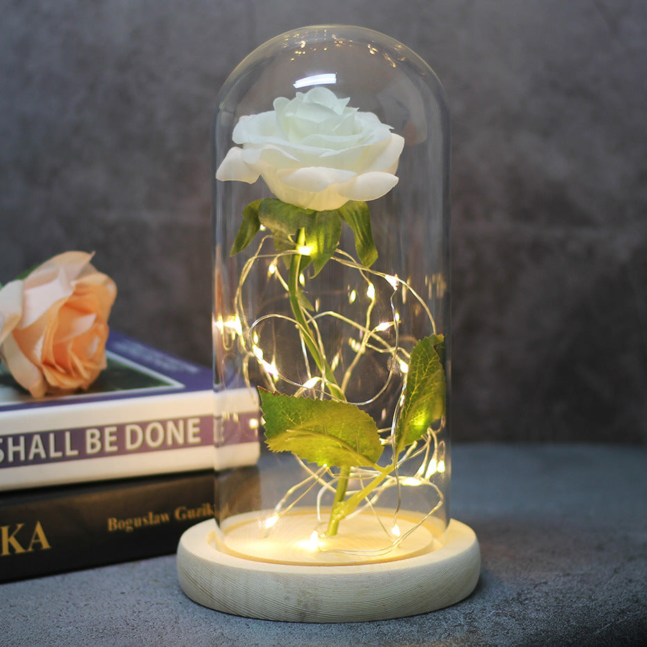 Muttertag, Hochzeitsgeschenke, Brautjungferngeschenk, unsterbliche Simulation, Rosenglasabdeckung, leuchtende LED-Verzierung