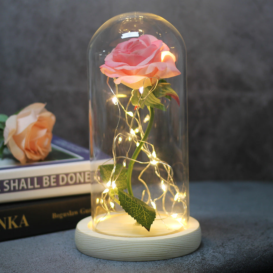 Muttertag, Hochzeitsgeschenke, Brautjungferngeschenk, unsterbliche Simulation, Rosenglasabdeckung, leuchtende LED-Verzierung