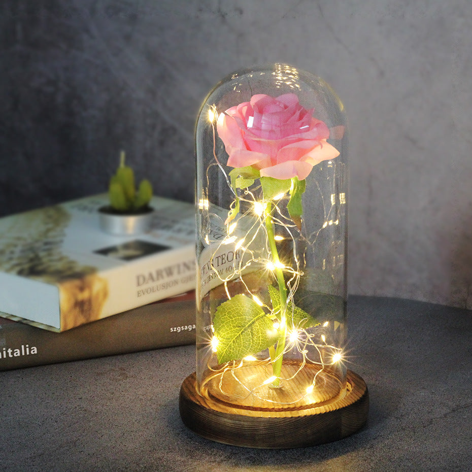 Muttertag, Hochzeitsgeschenke, Brautjungferngeschenk, unsterbliche Simulation, Rosenglasabdeckung, leuchtende LED-Verzierung