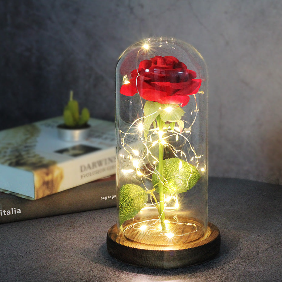 Muttertag, Hochzeitsgeschenke, Brautjungferngeschenk, unsterbliche Simulation, Rosenglasabdeckung, leuchtende LED-Verzierung