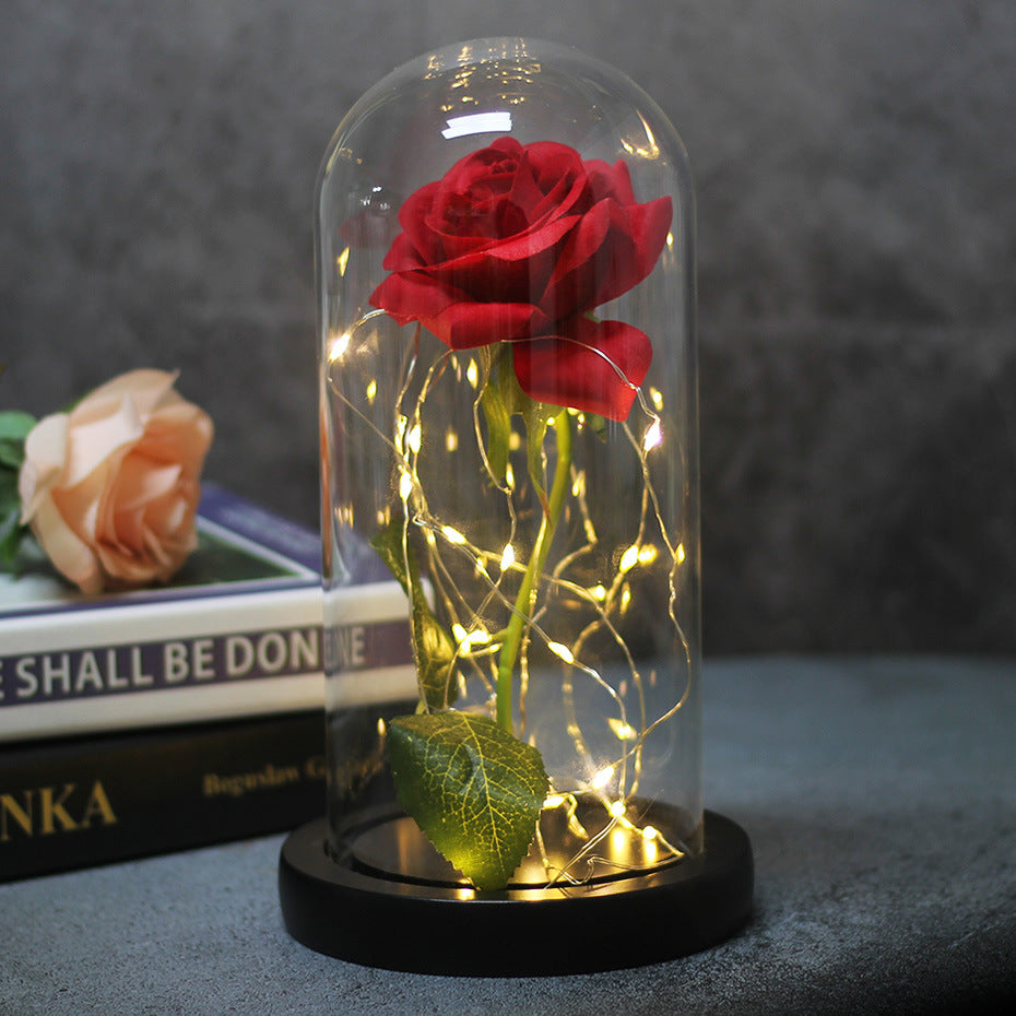 Muttertag, Hochzeitsgeschenke, Brautjungferngeschenk, unsterbliche Simulation, Rosenglasabdeckung, leuchtende LED-Verzierung