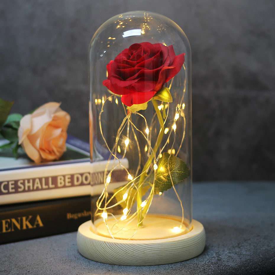 Muttertag, Hochzeitsgeschenke, Brautjungferngeschenk, unsterbliche Simulation, Rosenglasabdeckung, leuchtende LED-Verzierung