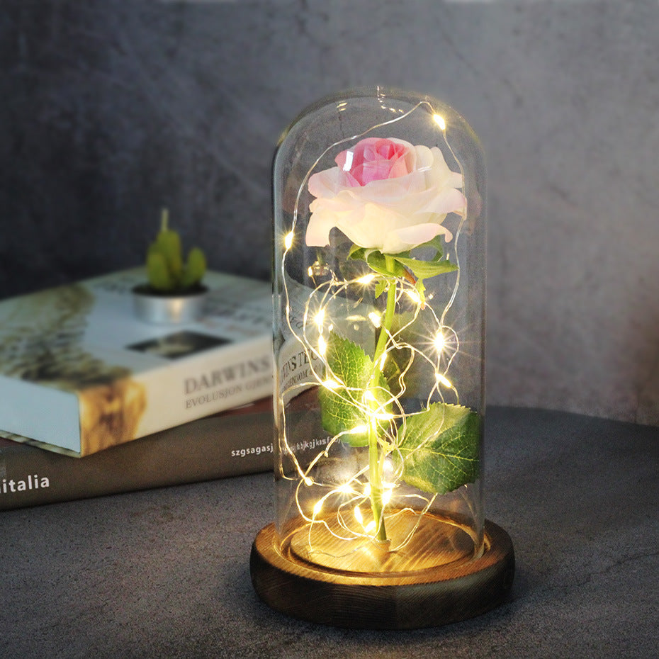 Muttertag, Hochzeitsgeschenke, Brautjungferngeschenk, unsterbliche Simulation, Rosenglasabdeckung, leuchtende LED-Verzierung