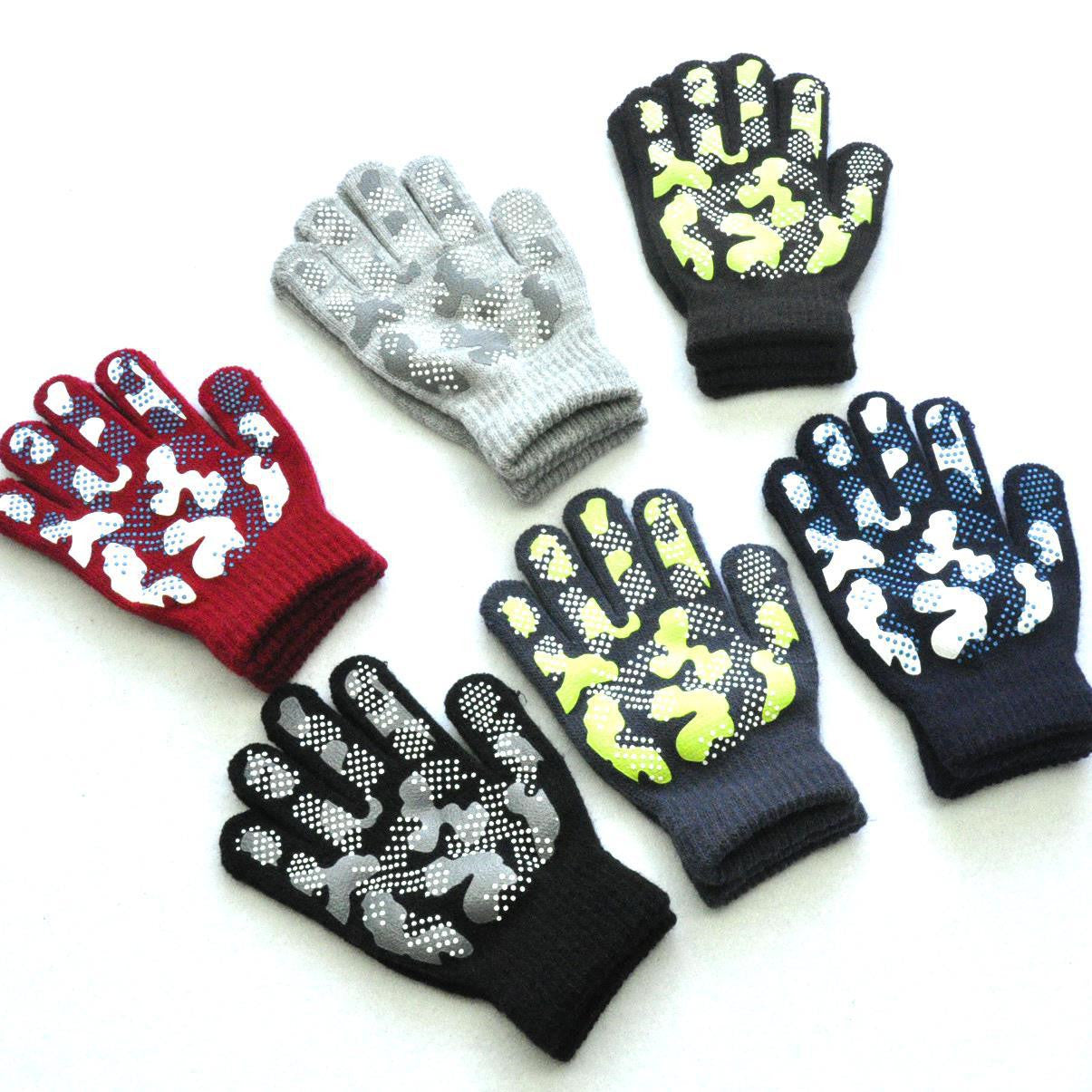 5-11 Years Old Children's Winter Warm Knitted Gloves For Primary School Students Outdoor Sports Non-slip Camouflage PVC Offset Gloves