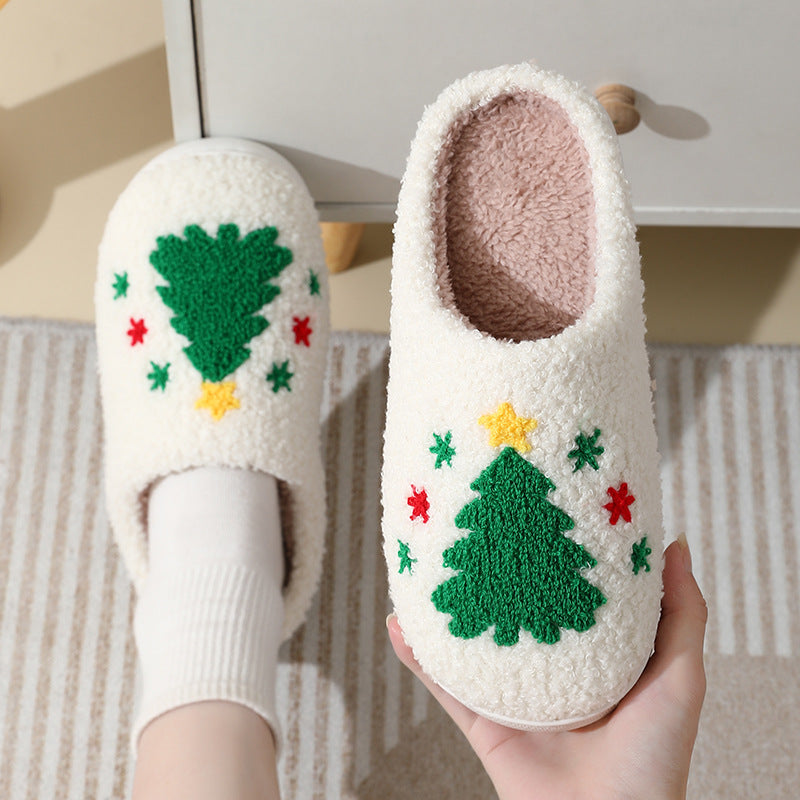 Weihnachten Home Hausschuhe Niedlichen Cartoon Santa Claus Baumwolle Hausschuhe Für Frauen Und Männer Paare Winter Warme Pelzige Schuhe