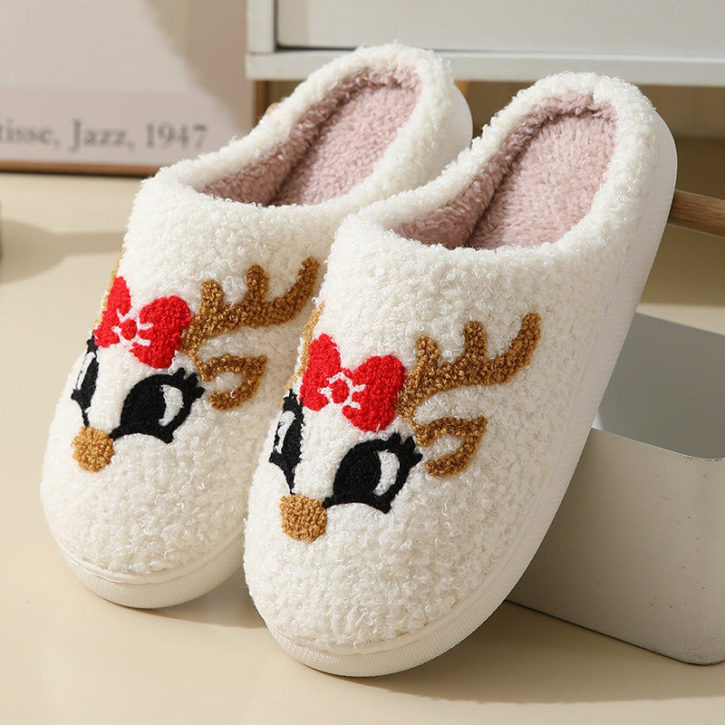 Weihnachten Home Hausschuhe Niedlichen Cartoon Santa Claus Baumwolle Hausschuhe Für Frauen Und Männer Paare Winter Warme Pelzige Schuhe