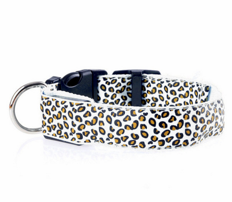 LED-Hundehalsband, sicher, verstellbares Nylon-Leoparden-Haustierhalsband