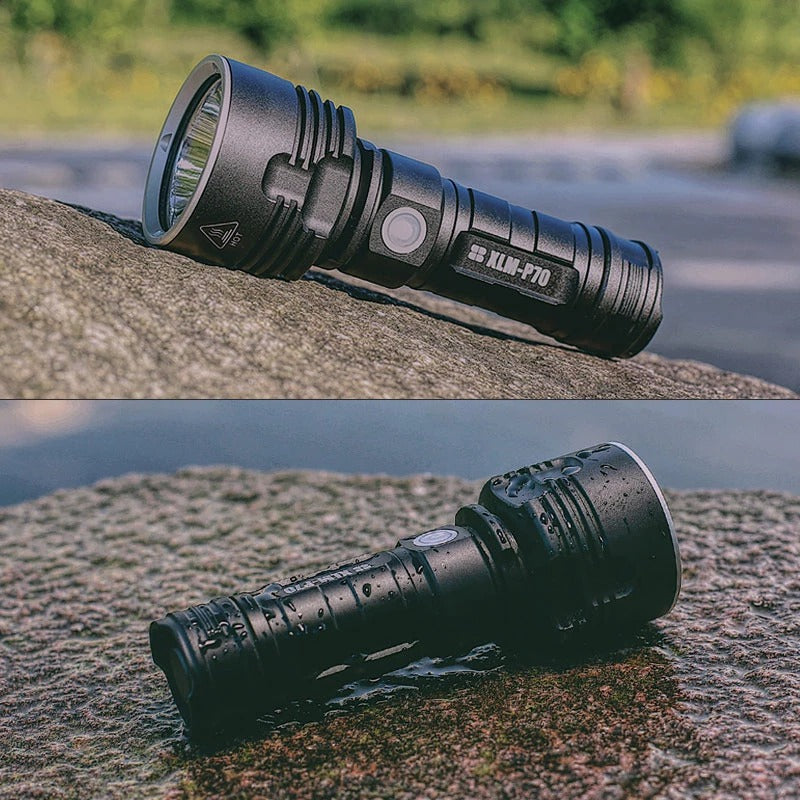 Starke Taschenlampe mit Fokussierung, LED-Blitzlicht, wiederaufladbar, superhelle LED-Xenon-Außenlampe