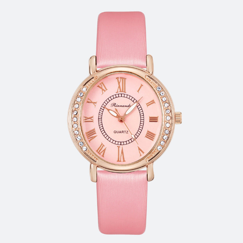 Damen-Lederarmband mit eingelegten Quarz-Strasssteinen