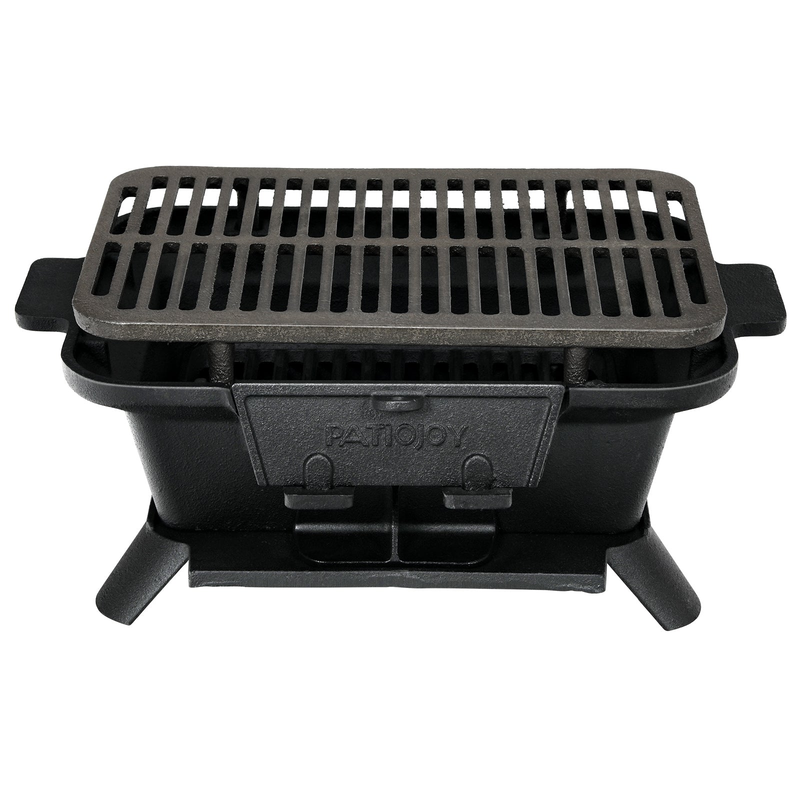 Holzkohlegrill tragbarer gusseiserner Barbecue-Grill BBQ Minigrill Tischgrill für Picknick 40x27x18cm Schwarz