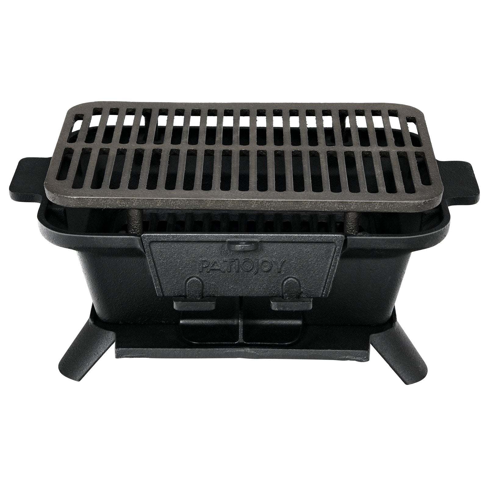 Holzkohlegrill tragbarer gusseiserner Barbecue-Grill BBQ Minigrill Tischgrill für Picknick 40x27x18cm Schwarz