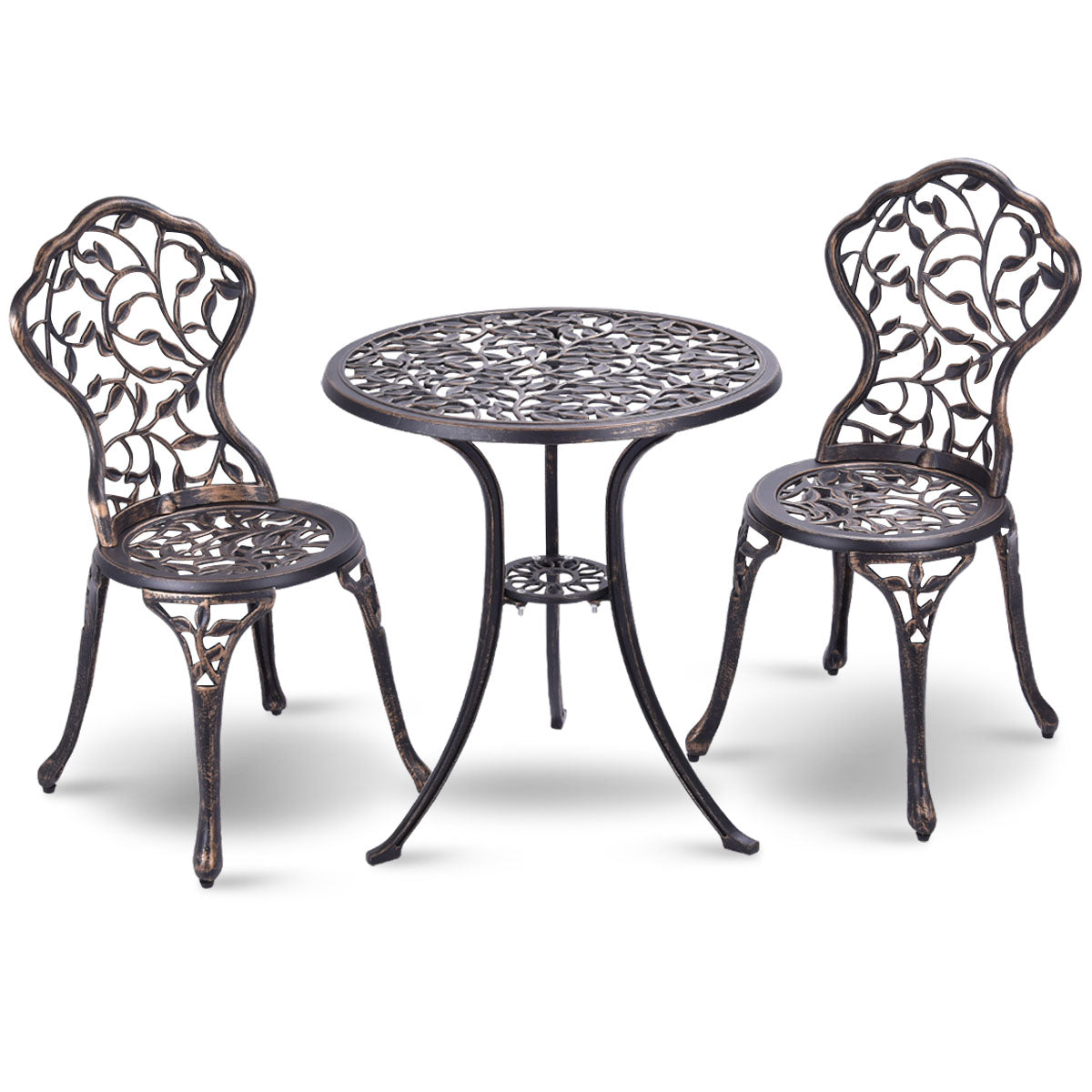 3 tlg Antik Aluminiumguss Bistroset Balkonset Sitzgruppe Gartentisch mit 2 Stühle Schwarz