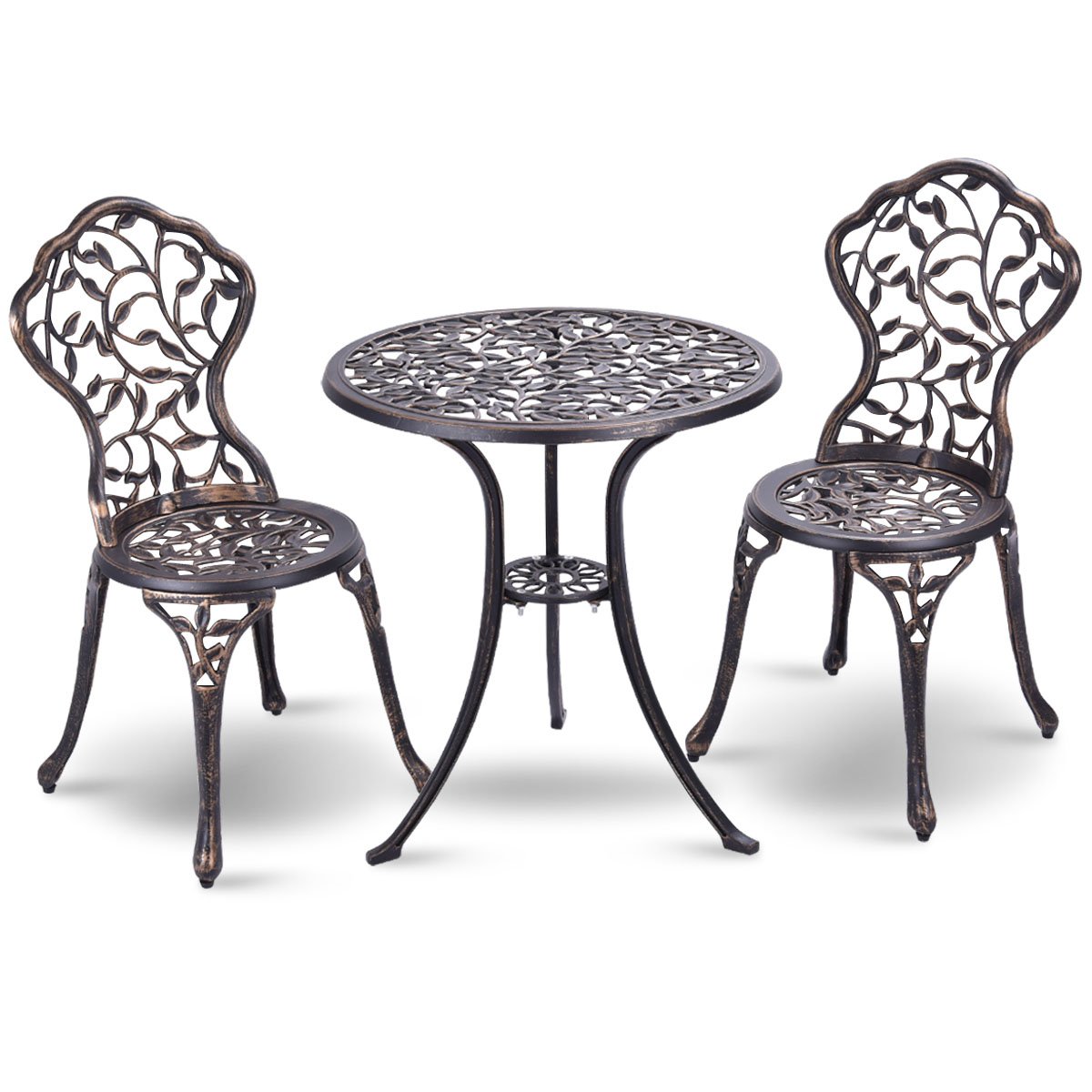 3 tlg Antik Aluminiumguss Bistroset Balkonset Sitzgruppe Gartentisch mit 2 Stühle Schwarz