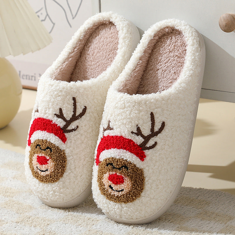 Weihnachten Home Hausschuhe Niedlichen Cartoon Santa Claus Baumwolle Hausschuhe Für Frauen Und Männer Paare Winter Warme Pelzige Schuhe