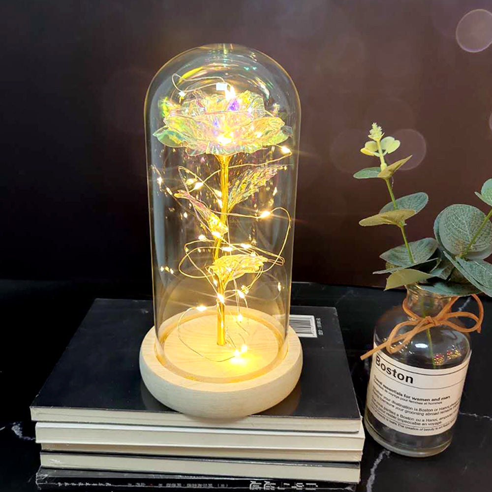 Muttertag, Hochzeitsgeschenke, Brautjungferngeschenk, unsterbliche Simulation, Rosenglasabdeckung, leuchtende LED-Verzierung