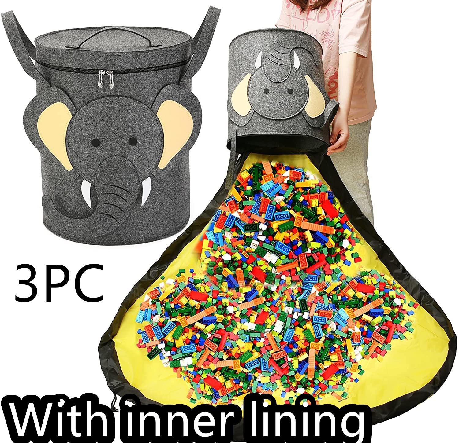 Filz-Aufbewahrungstasche, Spielzeug-Spielmatte, 2-in-1-Zugseil