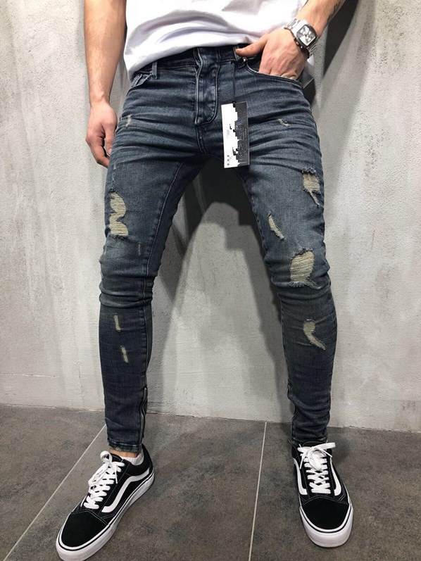 Maßgeschneiderte Modelle Europa und die Vereinigten Staaten High Street Tide Herren-Lochjeans Stretch-große Hosen schmale Hosen Biker-Jeans 