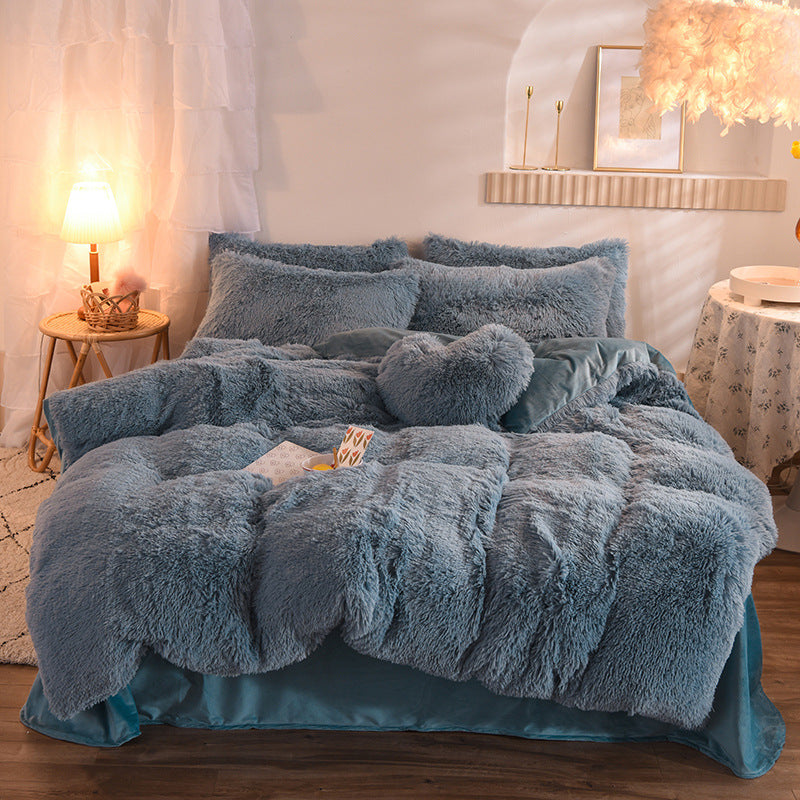Luxuriöser dicker Fleece-Bettbezug für Königin und König, Winter-warmes Bett, Bettbezug, Kissenbezug, flauschige Plüsch-Zottel-Bettwäsche, Bettwäsche-Set, Winter-Körper warm halten