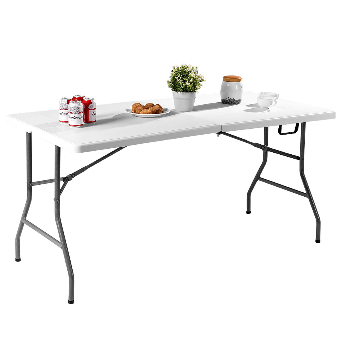 Klapptisch Klappbar Campingtisch Gartentisch Weiß 153 cm x 74 cm x 74 cm
