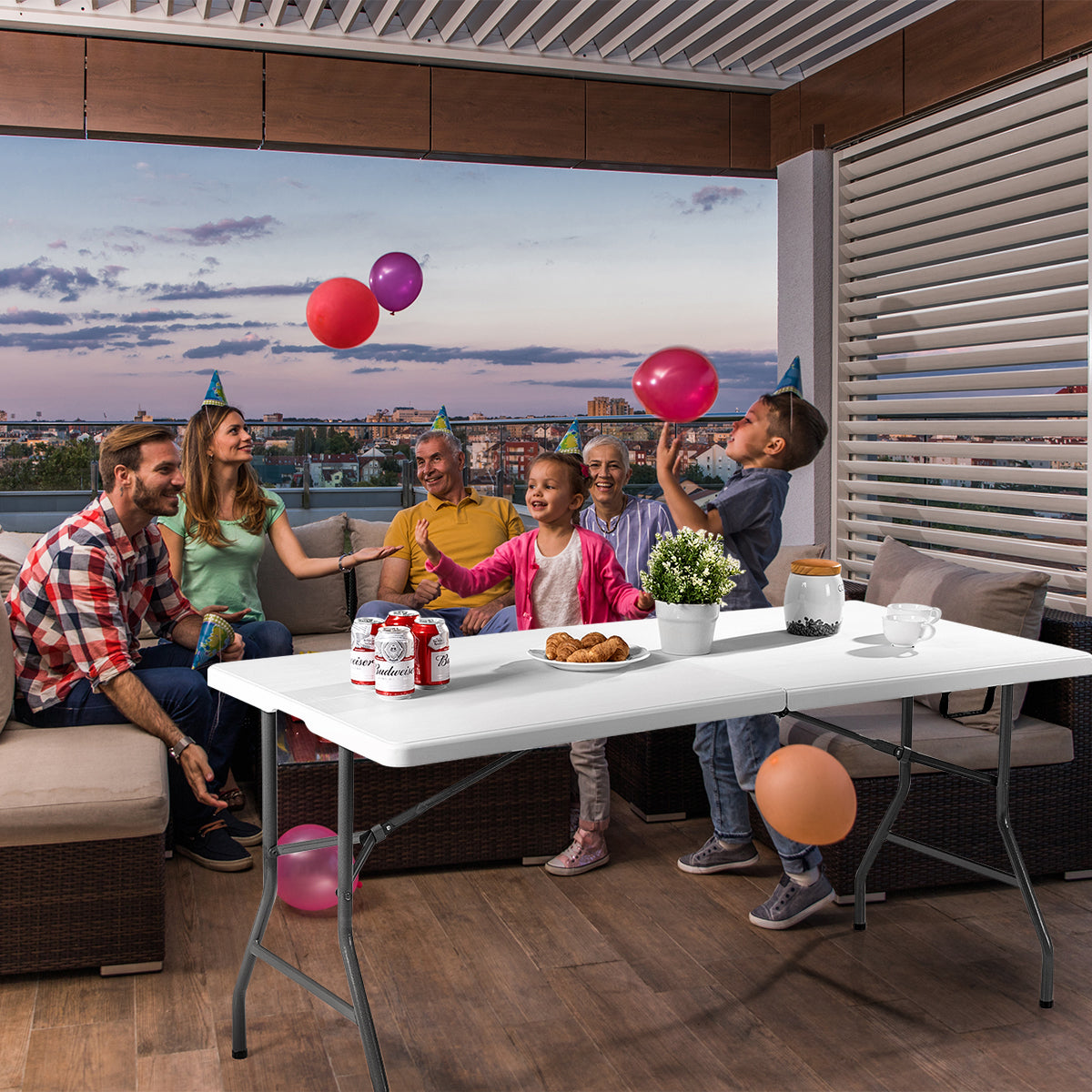 Klapptisch Klappbar Campingtisch Gartentisch Weiß 153 cm x 74 cm x 74 cm