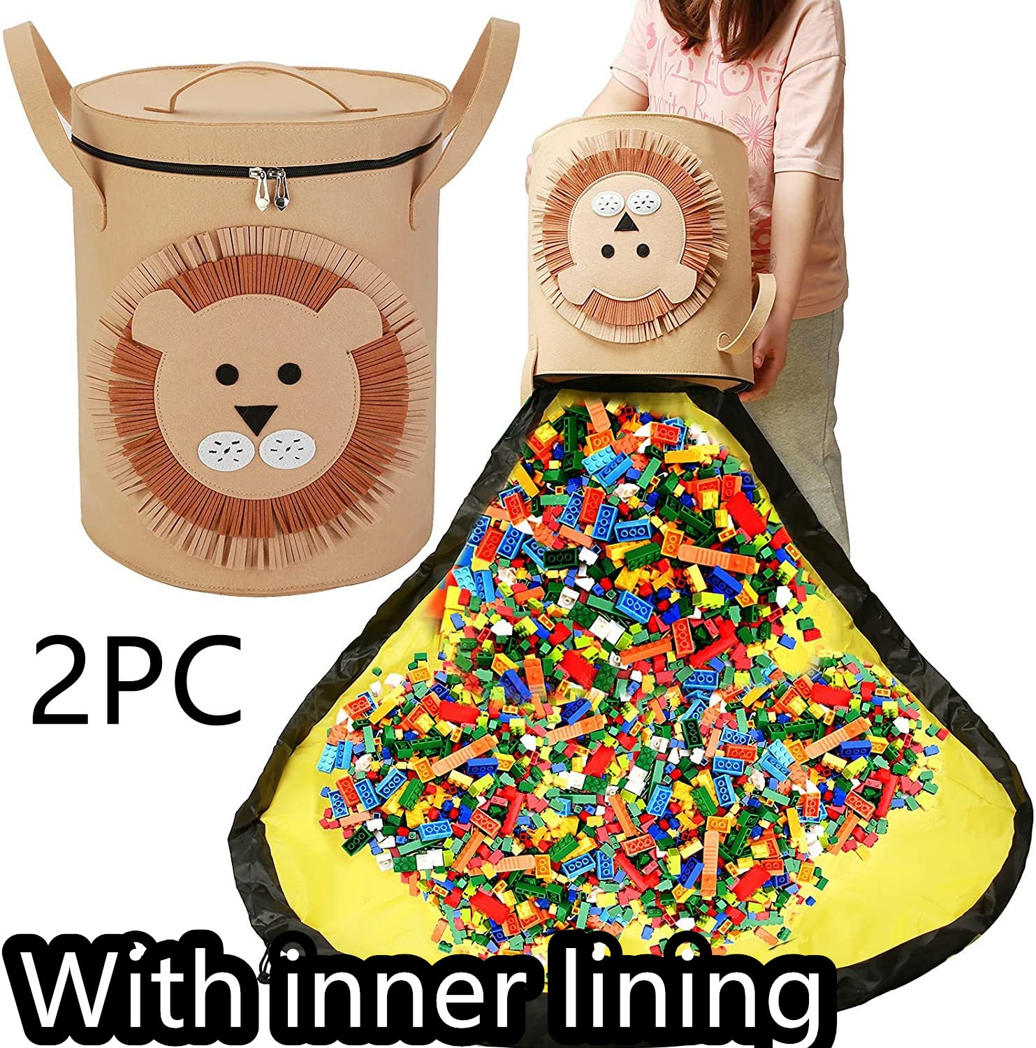 Filz-Aufbewahrungstasche, Spielzeug-Spielmatte, 2-in-1-Zugseil