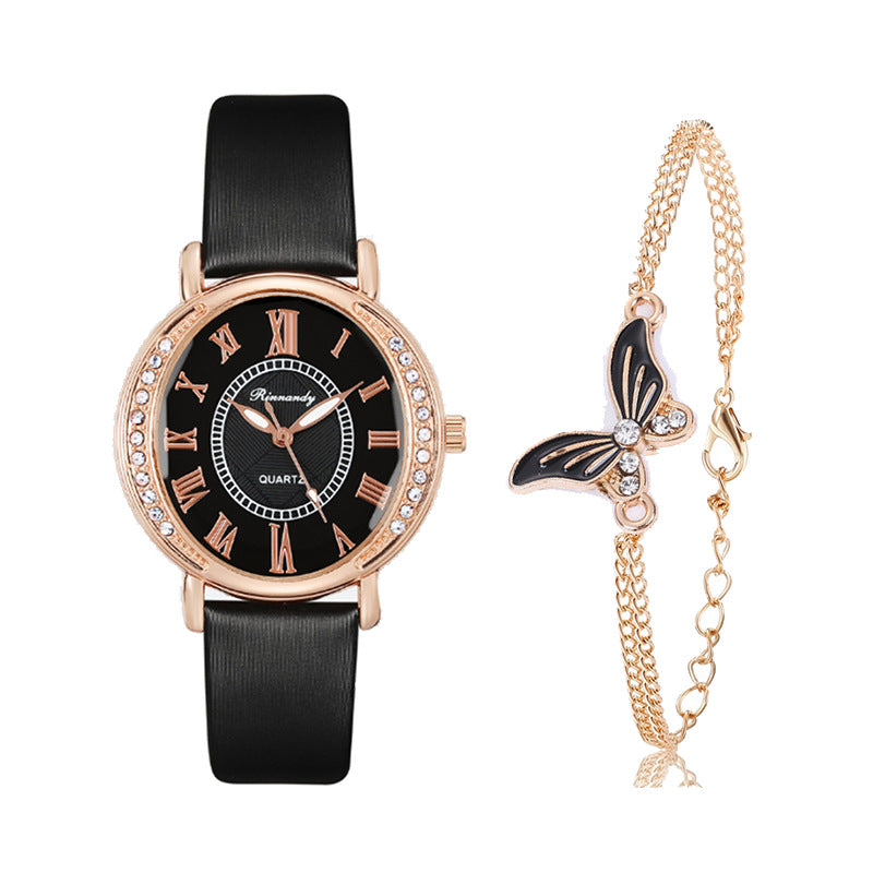 Damen-Lederarmband mit eingelegten Quarz-Strasssteinen