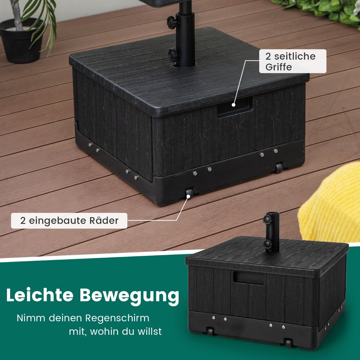 SonnenschirmstÃ¤nder mit Tischablage & Rollen & Griff & Beschwerter Tasche Schirmständer
