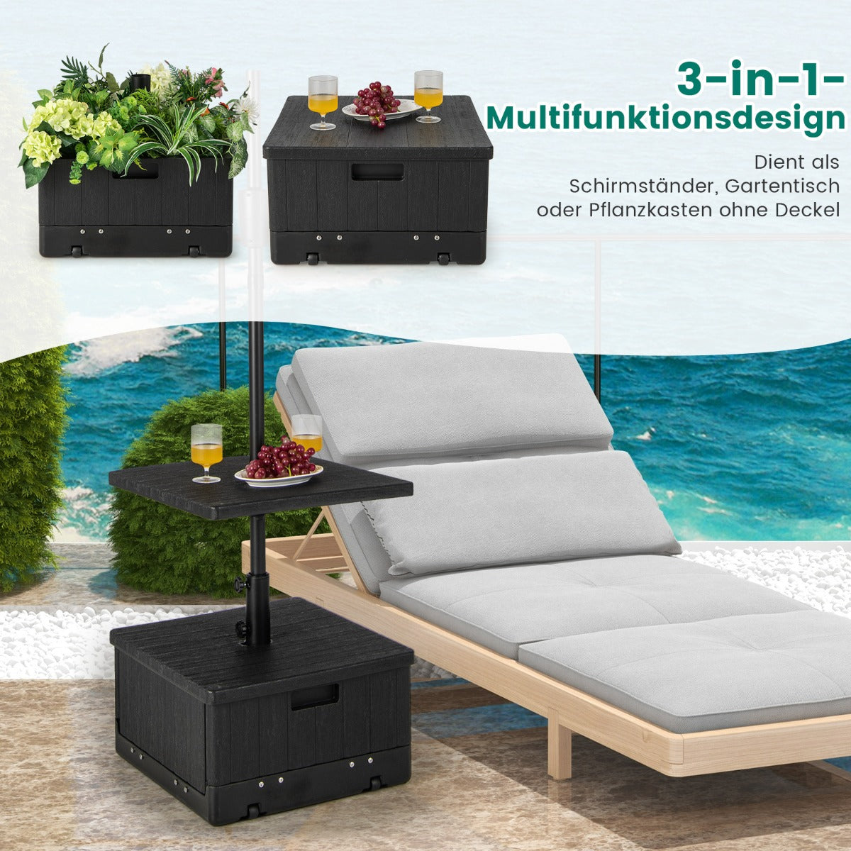 SonnenschirmstÃ¤nder mit Tischablage & Rollen & Griff & Beschwerter Tasche Schirmständer