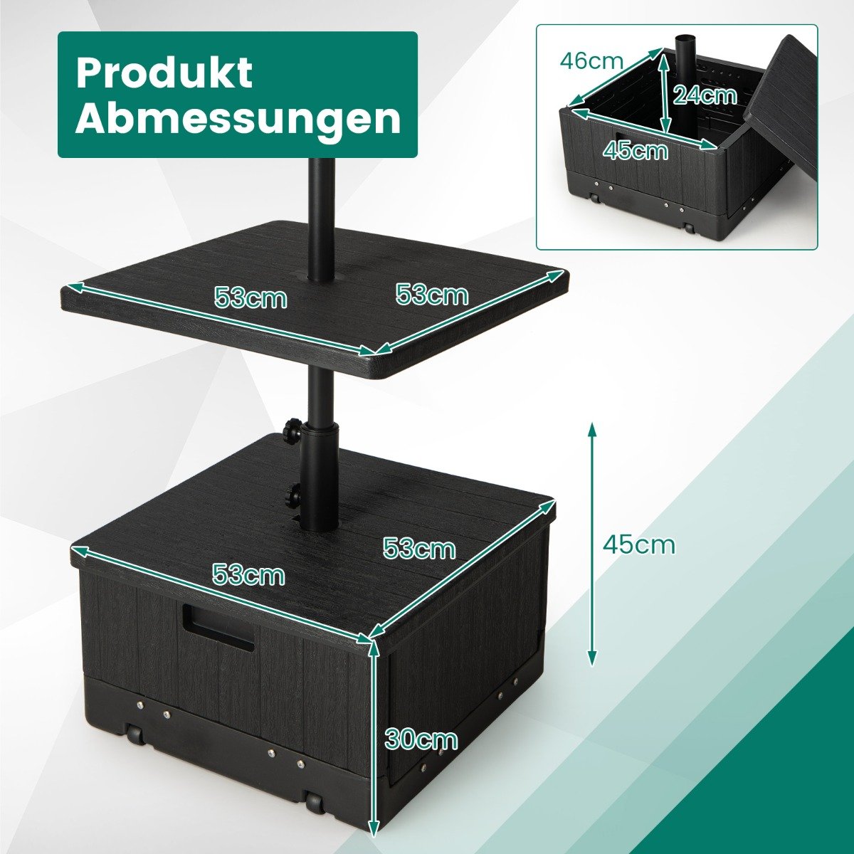 SonnenschirmstÃ¤nder mit Tischablage & Rollen & Griff & Beschwerter Tasche Schirmständer