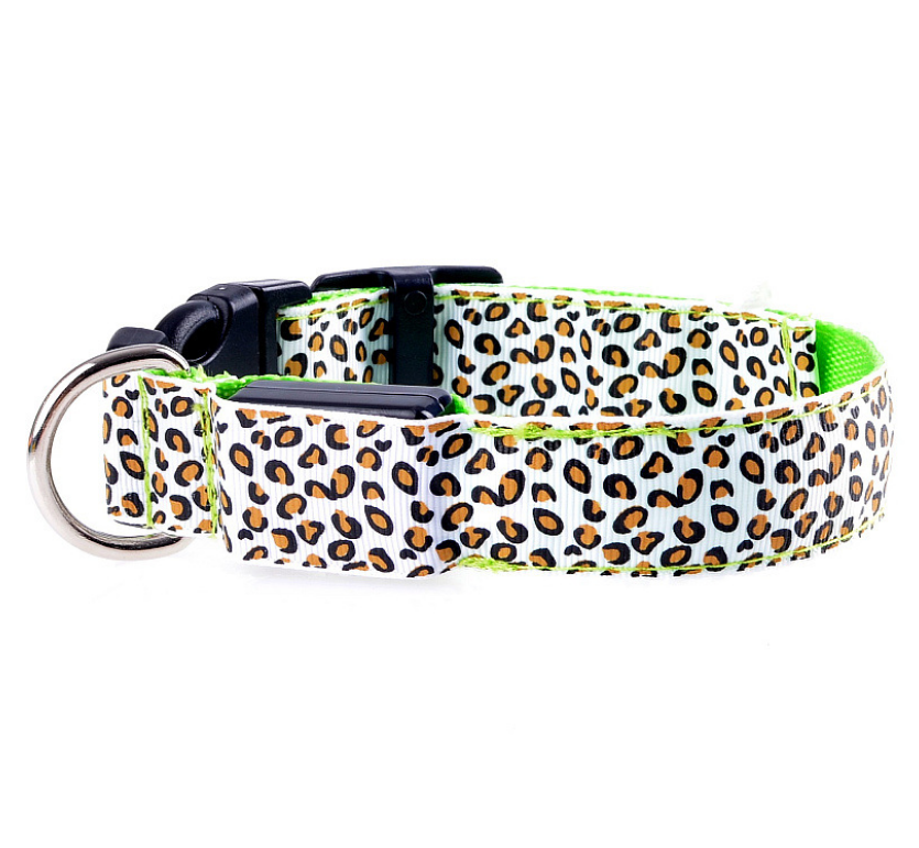 LED-Hundehalsband, sicher, verstellbares Nylon-Leoparden-Haustierhalsband