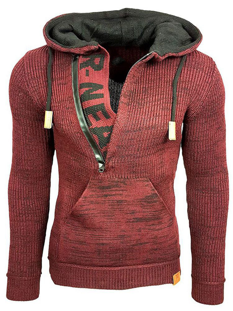 Mixed Color Sweater Hooded Pullover Sweater Long-Sleeved Sweater Coat