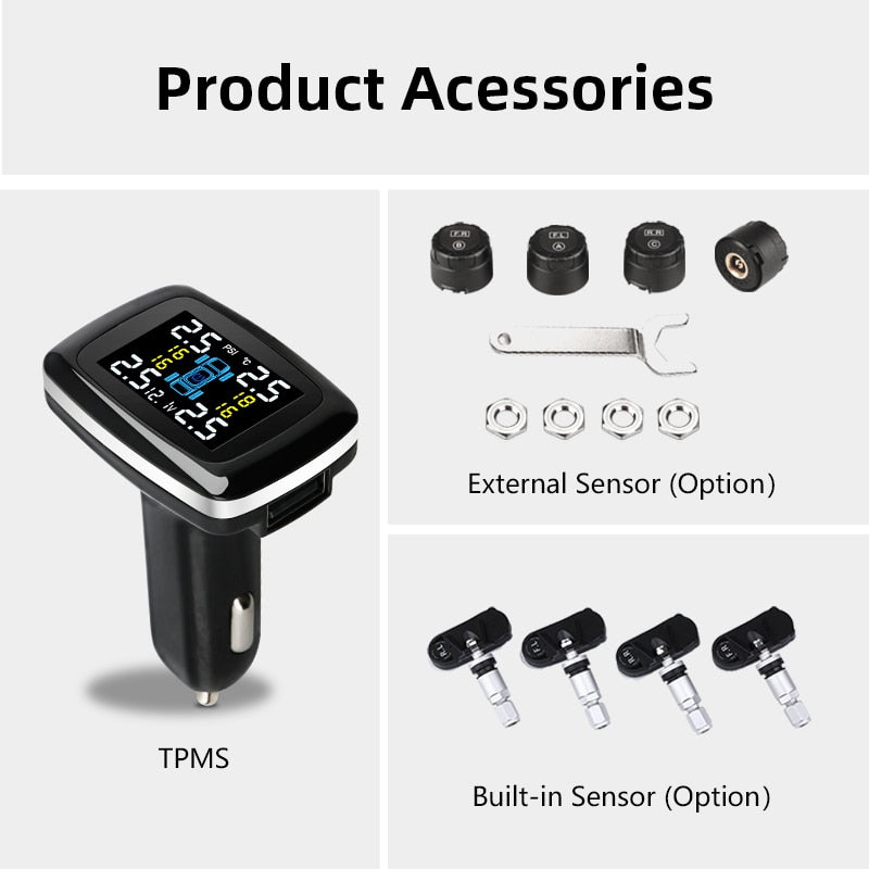 Reifendrucküberwachungssystem, Sensoren, Zigarettenanzünder, USB-Anschluss, automatische Sicherheitsalarmsysteme, Reifendruck