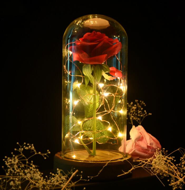 Muttertagsgeschenk, für immer verzauberte Rosenblume in Glas, LED-Licht, Heimdekoration