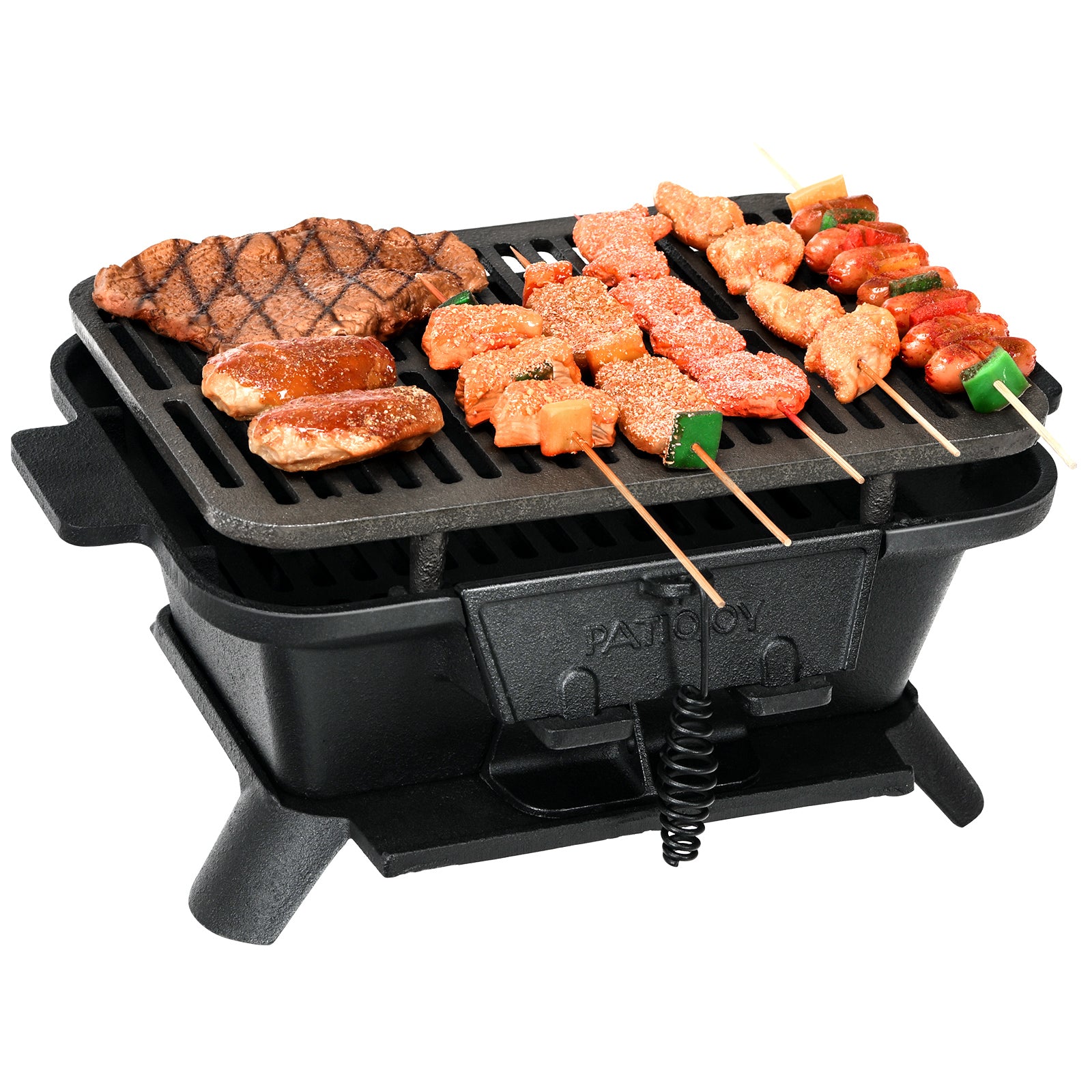 Holzkohlegrill tragbarer gusseiserner Barbecue-Grill BBQ Minigrill Tischgrill für Picknick 40x27x18cm Schwarz