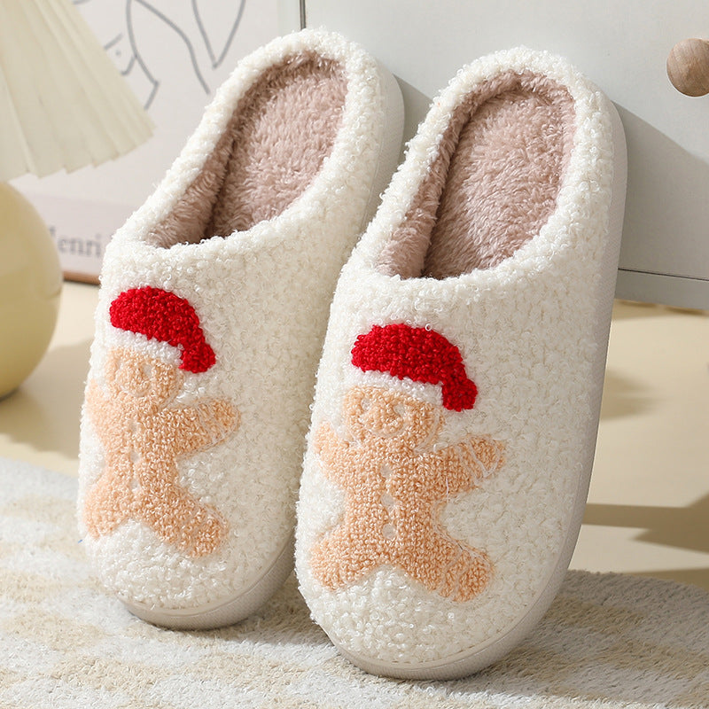 Weihnachten Home Hausschuhe Niedlichen Cartoon Santa Claus Baumwolle Hausschuhe Für Frauen Und Männer Paare Winter Warme Pelzige Schuhe