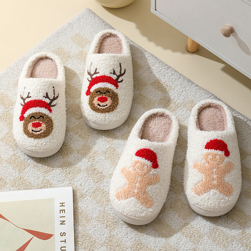 Weihnachten Home Hausschuhe Niedlichen Cartoon Santa Claus Baumwolle Hausschuhe Für Frauen Und Männer Paare Winter Warme Pelzige Schuhe