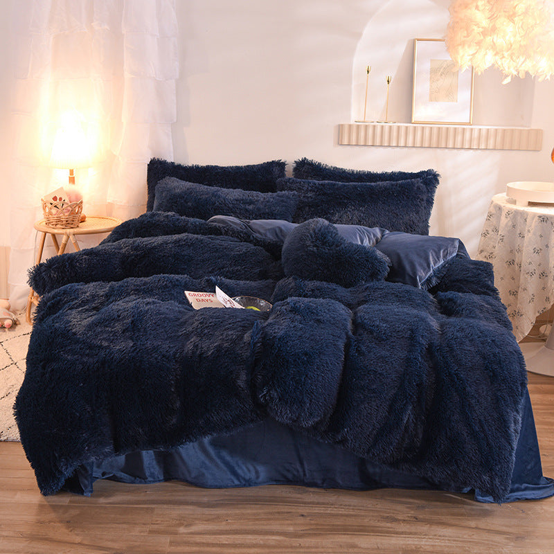 Luxuriöser dicker Fleece-Bettbezug für Königin und König, Winter-warmes Bett, Bettbezug, Kissenbezug, flauschige Plüsch-Zottel-Bettwäsche, Bettwäsche-Set, Winter-Körper warm halten