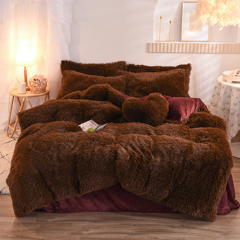 Luxuriöser dicker Fleece-Bettbezug für Königin und König, Winter-warmes Bett, Bettbezug, Kissenbezug, flauschige Plüsch-Zottel-Bettwäsche, Bettwäsche-Set, Winter-Körper warm halten