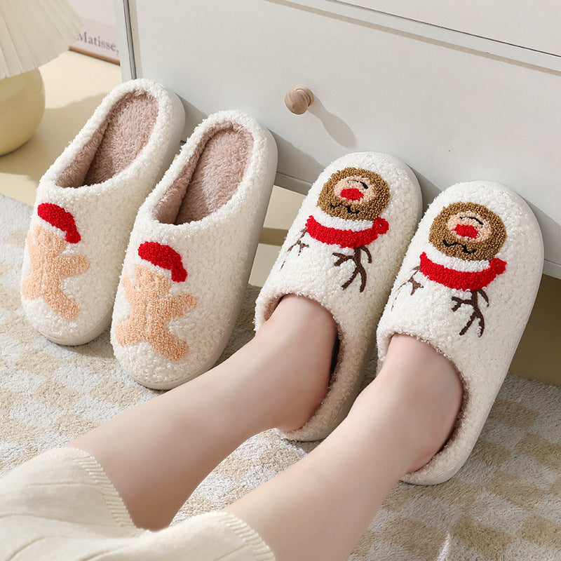 Weihnachten Home Hausschuhe Niedlichen Cartoon Santa Claus Baumwolle Hausschuhe Für Frauen Und Männer Paare Winter Warme Pelzige Schuhe