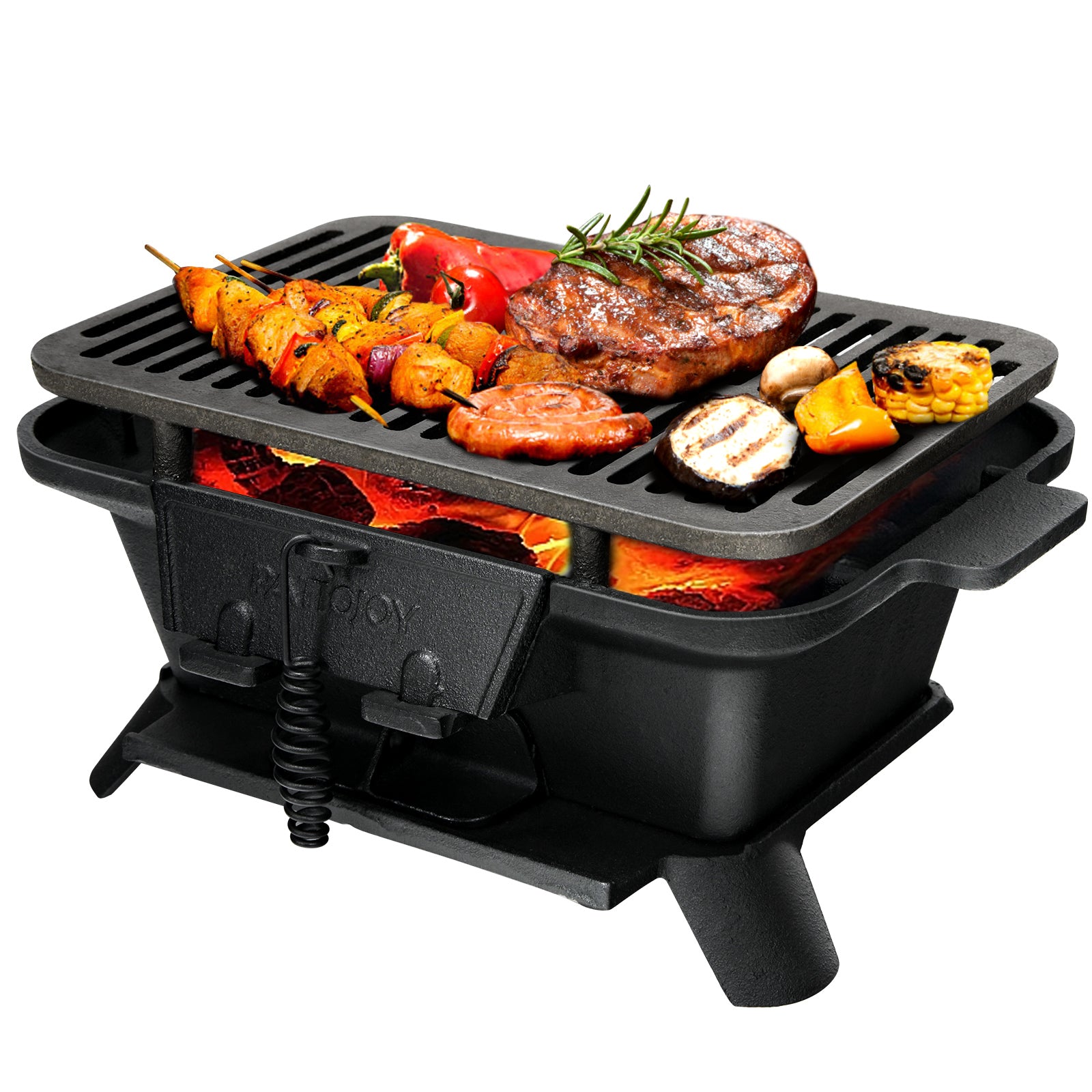 Holzkohlegrill tragbarer gusseiserner Barbecue-Grill BBQ Minigrill Tischgrill für Picknick 40x27x18cm Schwarz