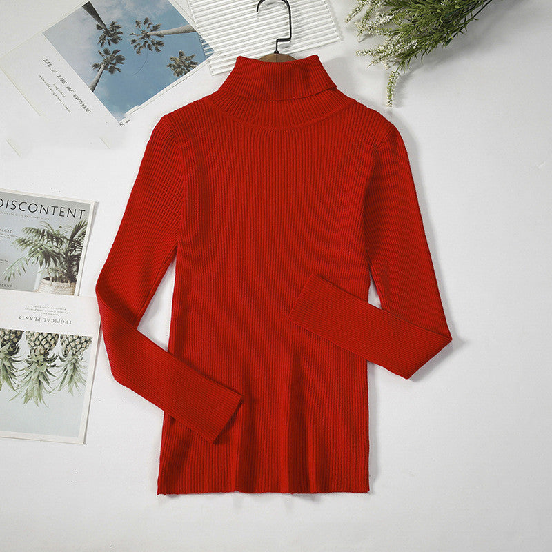 Solid Color Pit Strip Knit Pullover Turtleneck Sweater