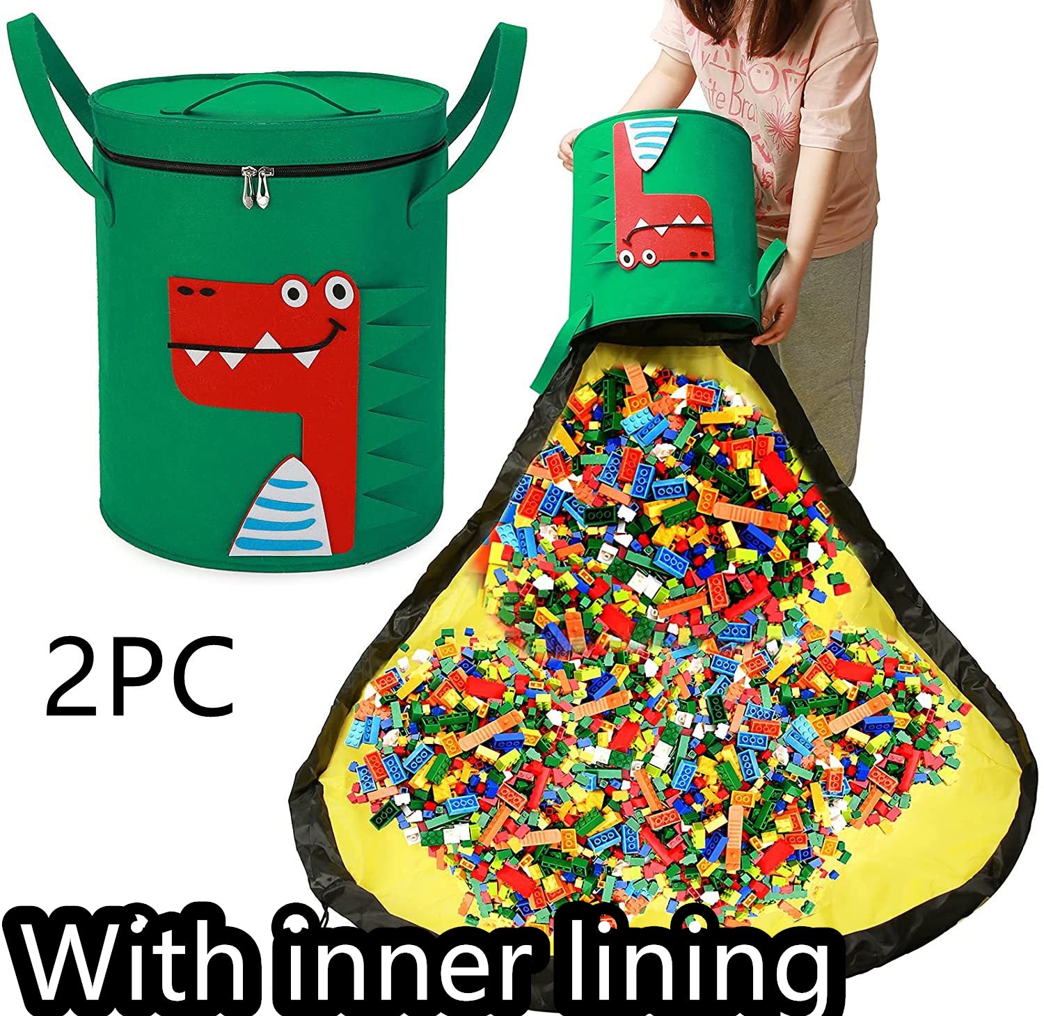 Filz-Aufbewahrungstasche, Spielzeug-Spielmatte, 2-in-1-Zugseil